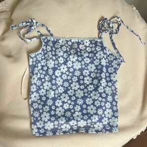 Cute Floral Sheer Tie Strap Crop Top